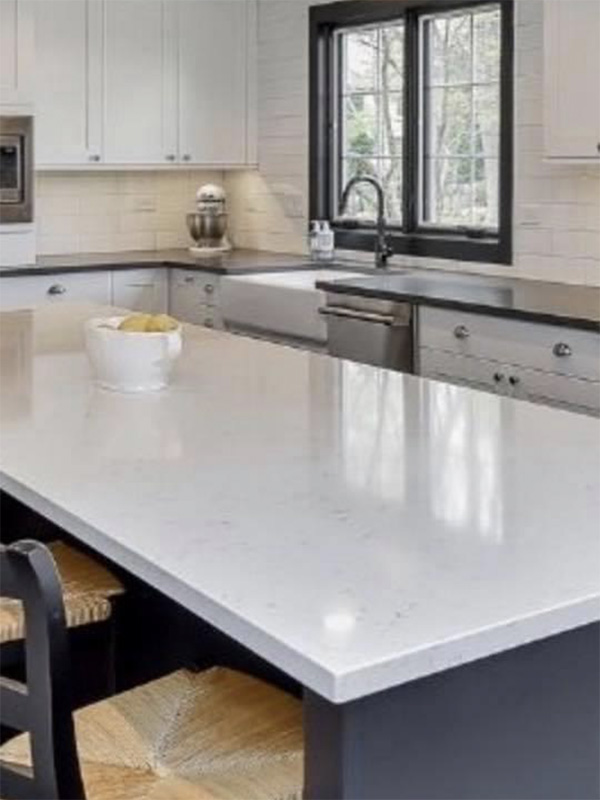 White marble counter island in kitchen